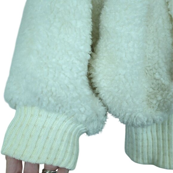Vintage Monterey Fashions White Sherpa Bomber Jacket Women 16 Zip Up Teddy Coat - Picture 4 of 13